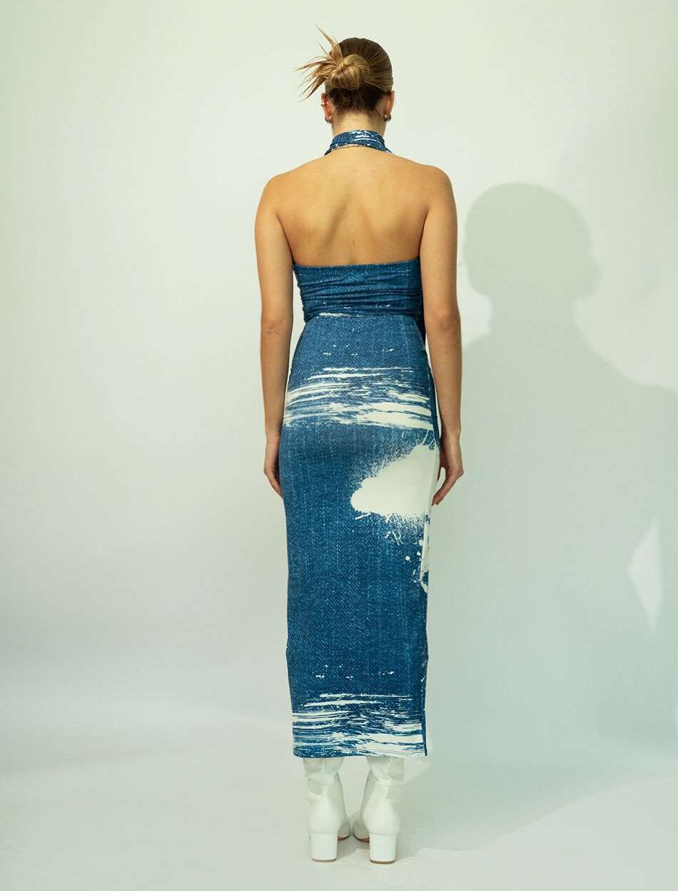 Strapless Top + Neck Tie in Brushstroke