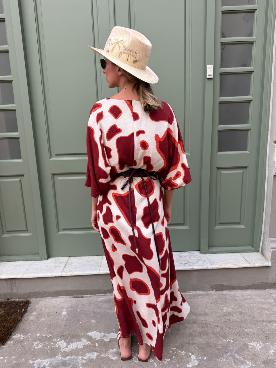 Vestido Cuello en V Largo Rojo Cowprint