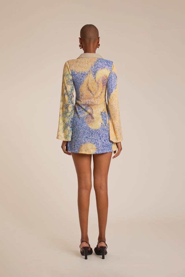 Yellow Bell Flowers Sequins Mini Dress
