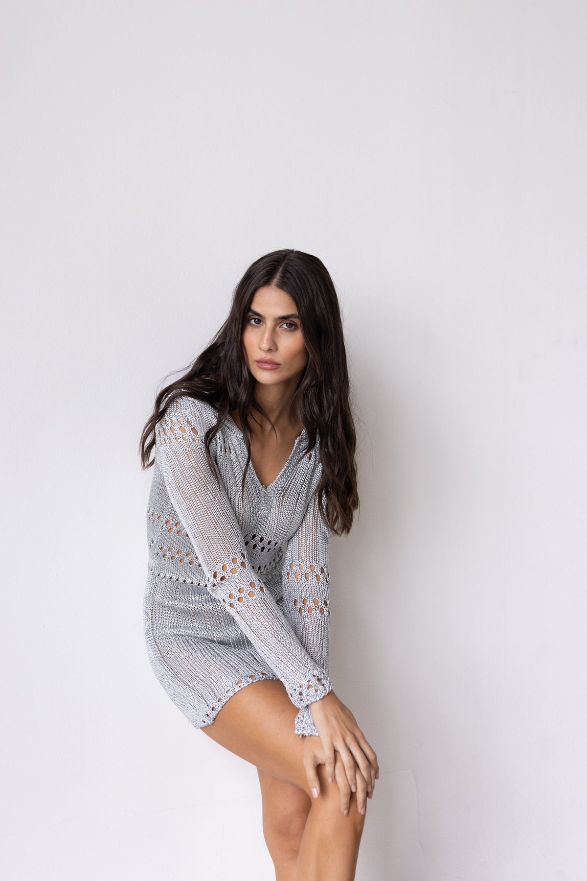 Silver Knit Mini Dress