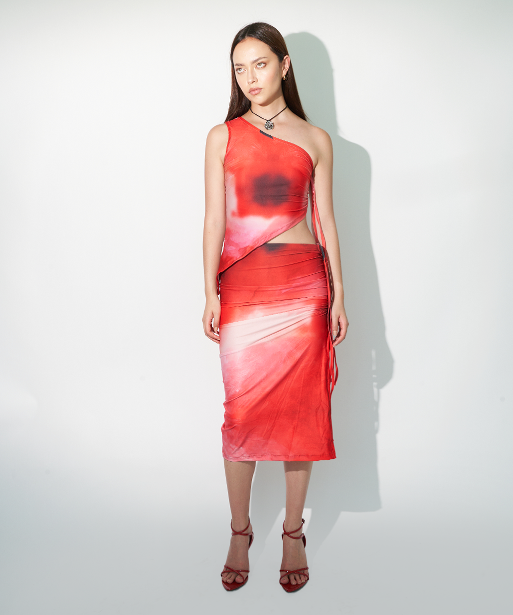DRAWSTRING  SKIRT  IN  ROSE  RED