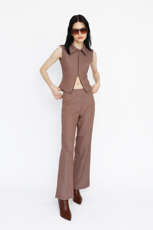 EVERYDAY  PANTS  IN  BROWN  PINSTRIPE