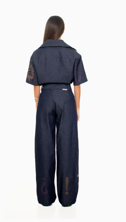 Crystal Embellished Denim Pants