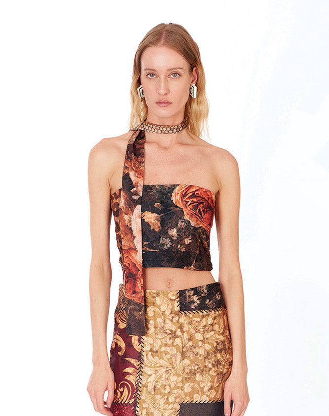 Strapless Top Necktie in Patchwork
