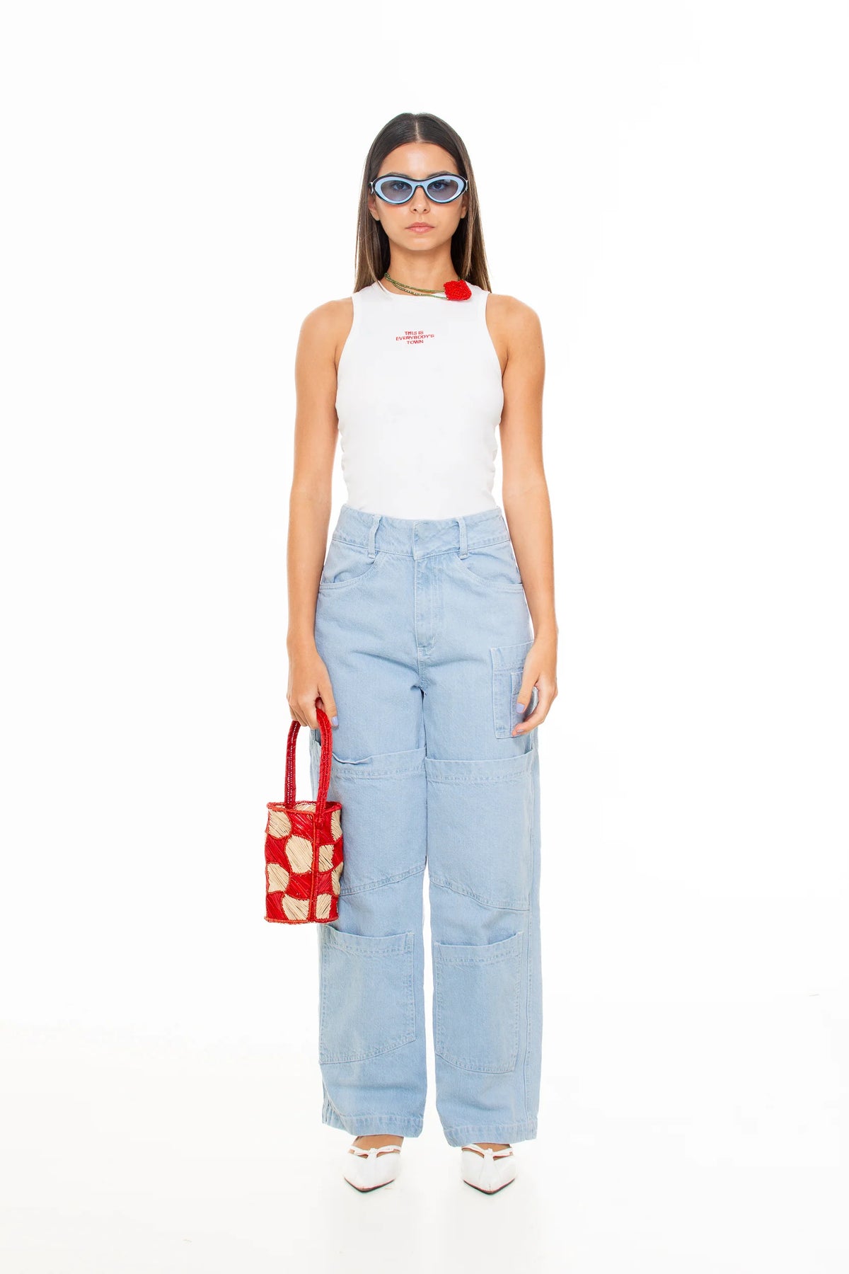 Cargo Light-Wash Denim Pants
