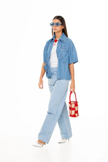 Cargo Light-Wash Denim Pants
