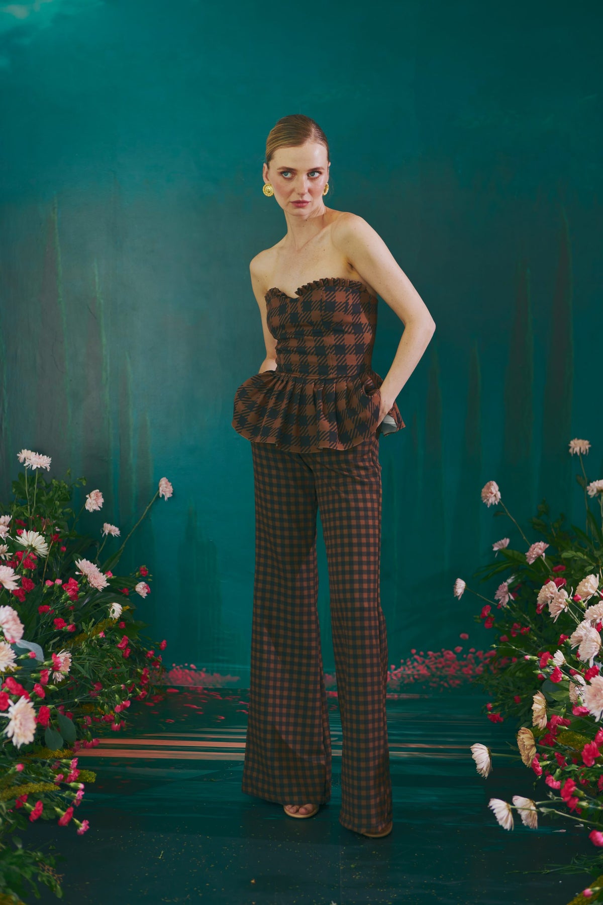 Strapless Brownstone Check Top