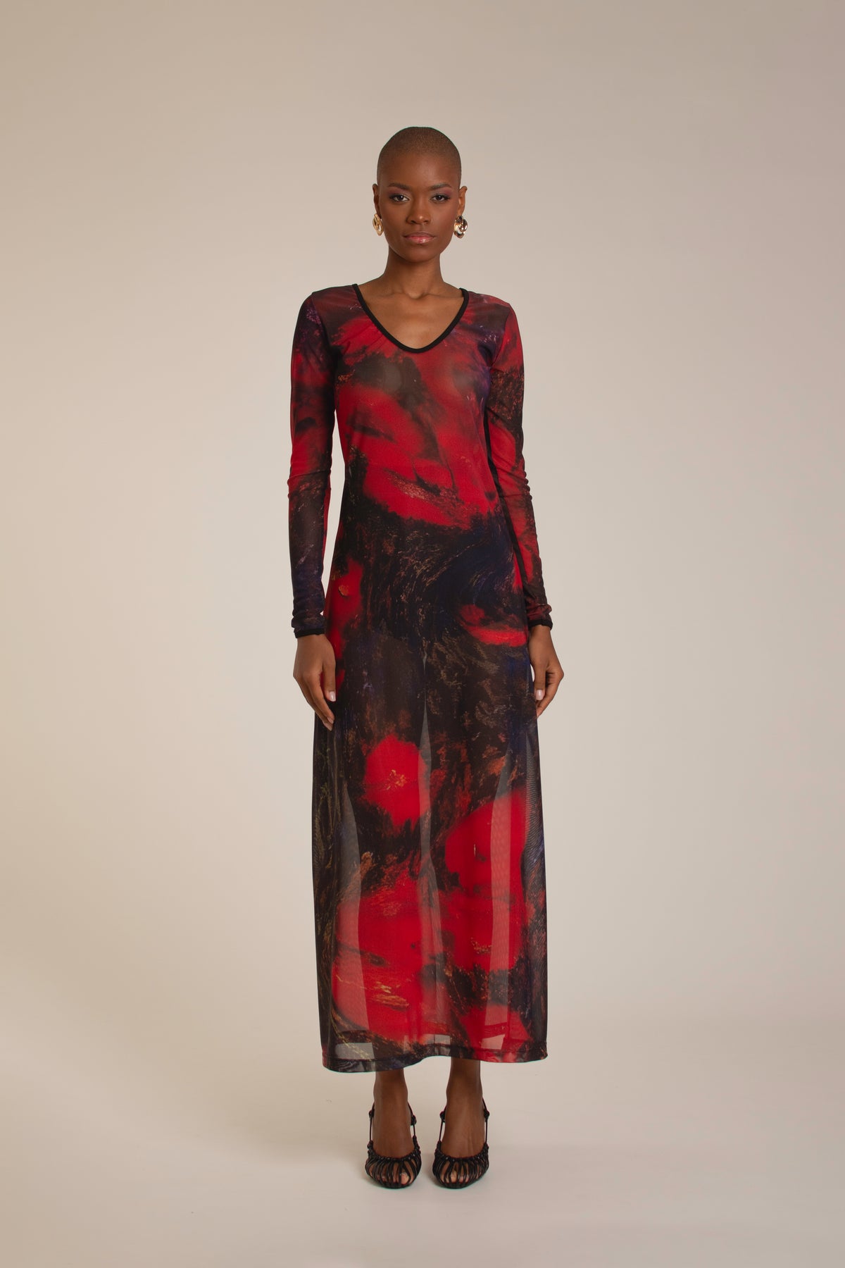 Red Roses Mesh Dress