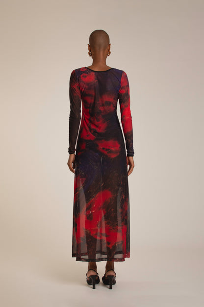 Red Roses Mesh Dress