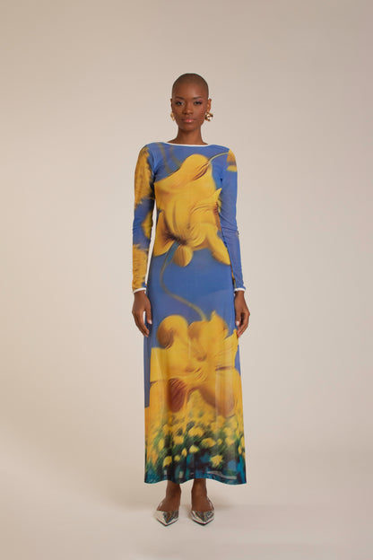 Yellow Flowers Mesh Dress