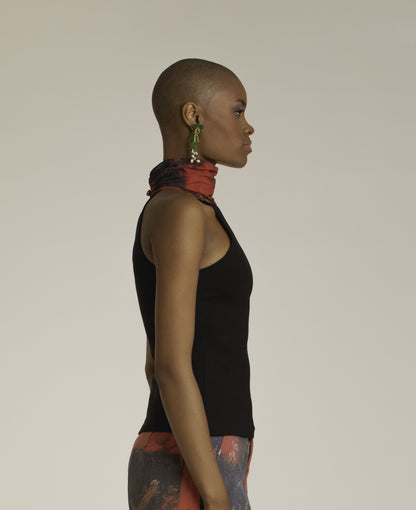 Red Roses Black Turtleneck Top