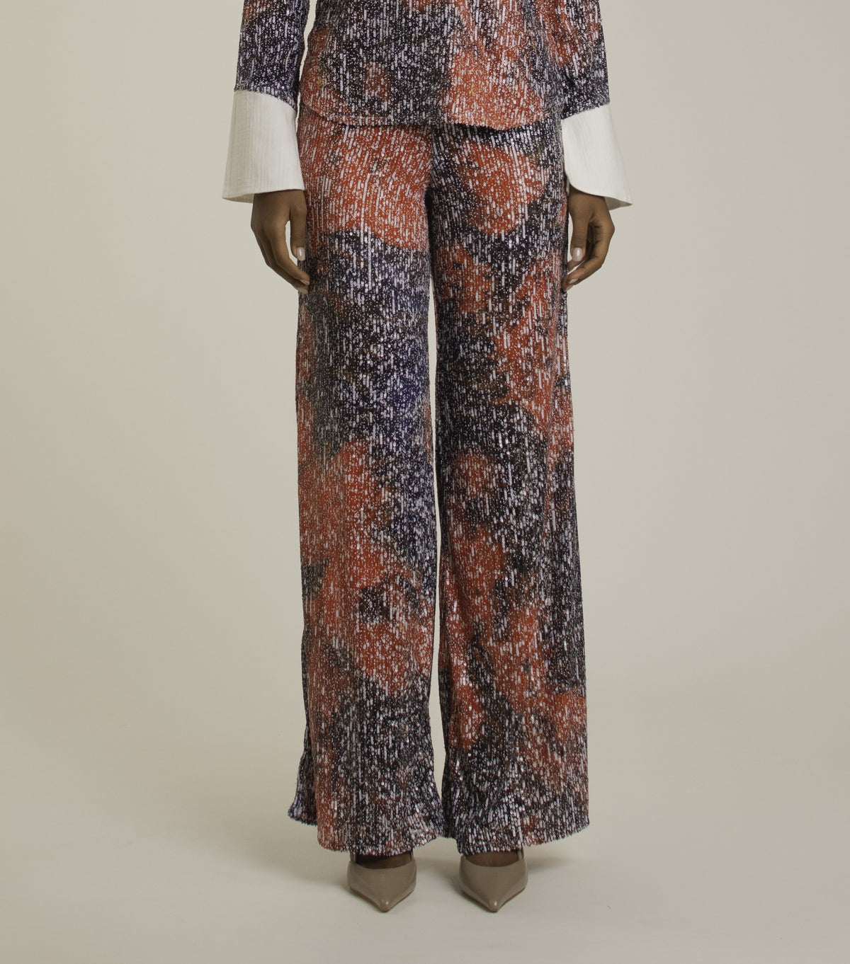 Red Roses Flare Sequins Pants