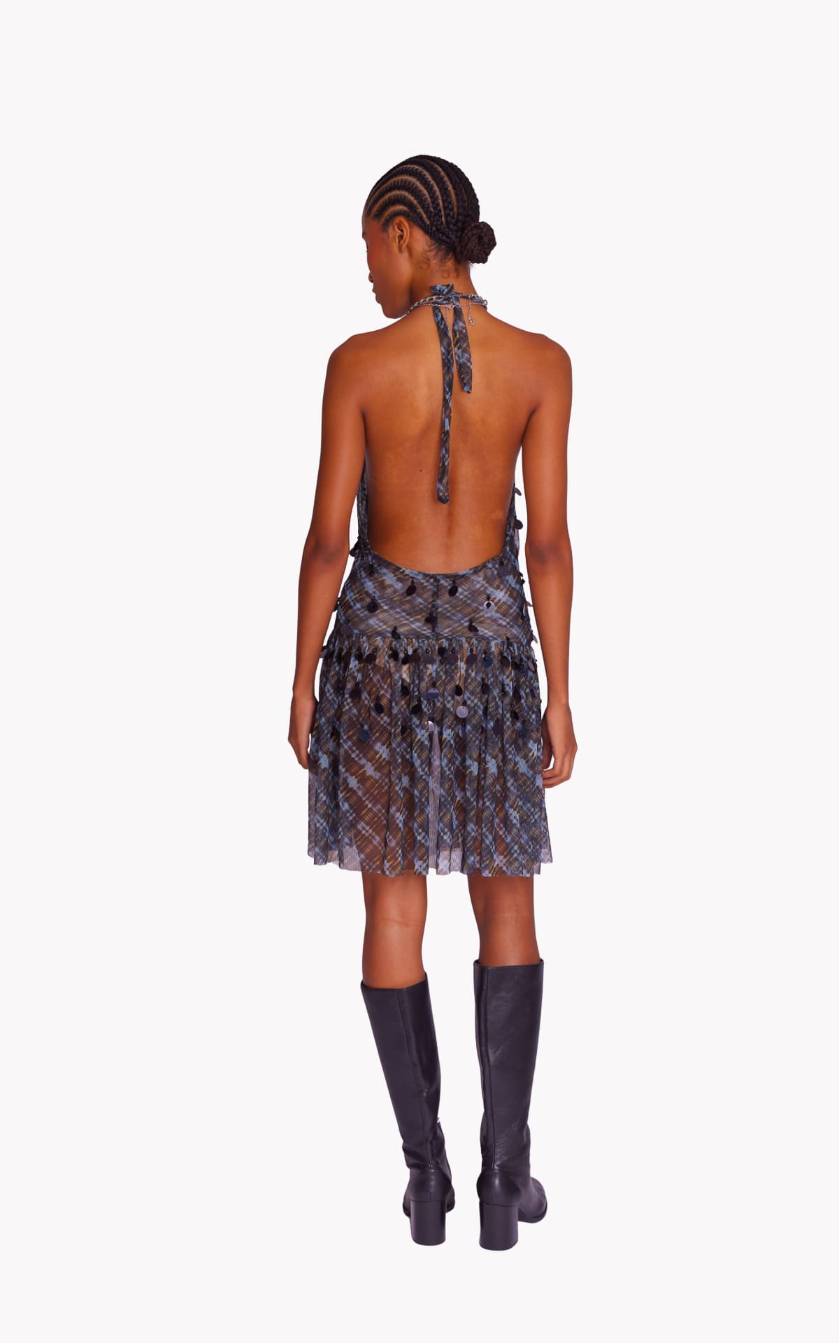 Night Grid Embroidered Mesh Dress