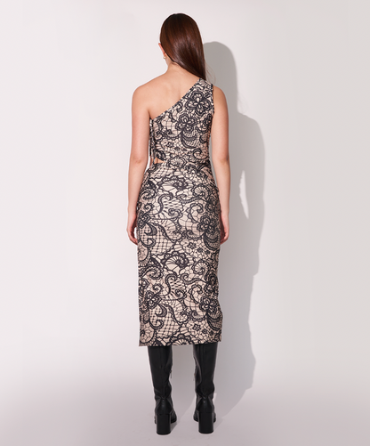 Drawstring Skirt in Faux Lace