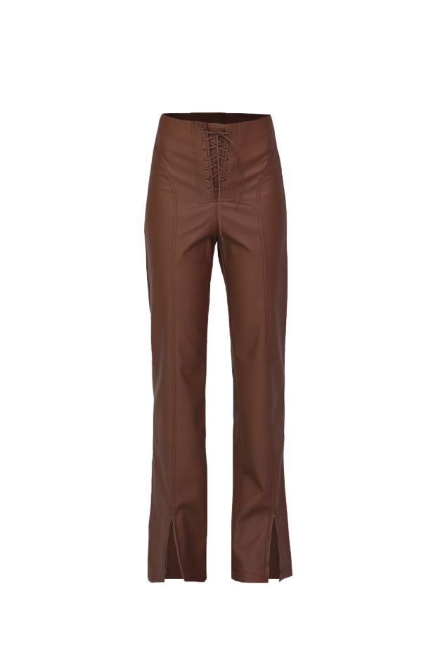 Lace Up Pants in Brown Leather
