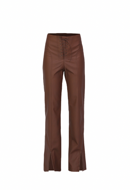 Lace Up Pants in Brown Leather