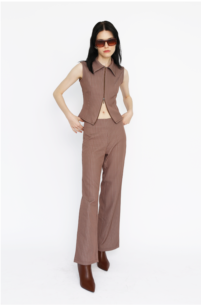 Zip Top in Brown Pinstripe