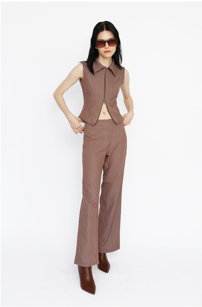 Zip Top in Brown Pinstripe