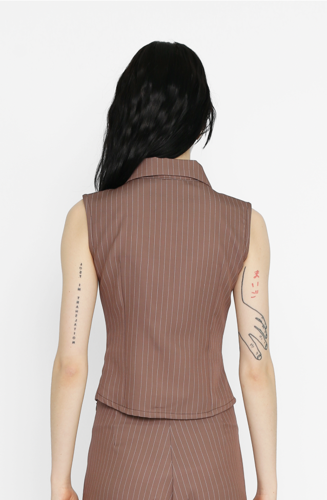 Zip Top in Brown Pinstripe