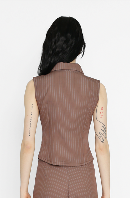 Zip Top in Brown Pinstripe