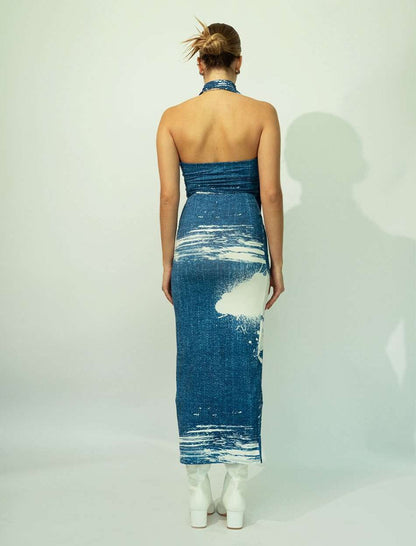 Strapless Top + Neck Tie in Brushstroke