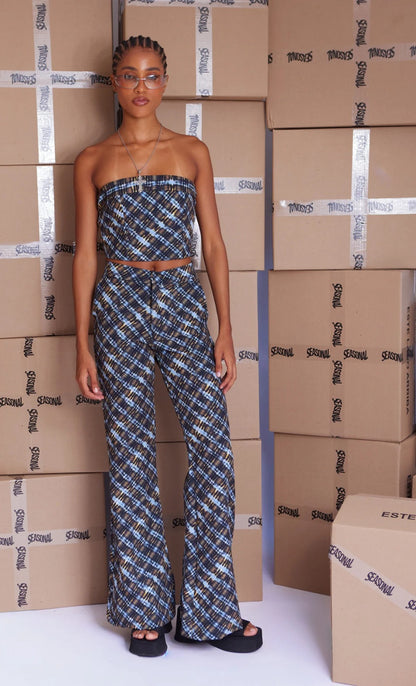 Night Grid Strapless Top