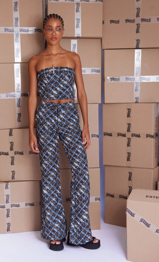 Night Grid Strapless Top