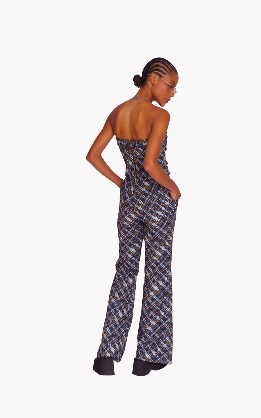 Night Grid Strapless Top