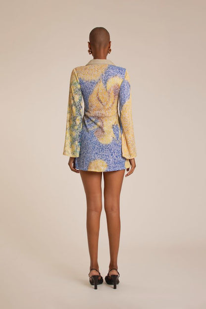 Yellow Bell Flowers Sequins Mini Dress