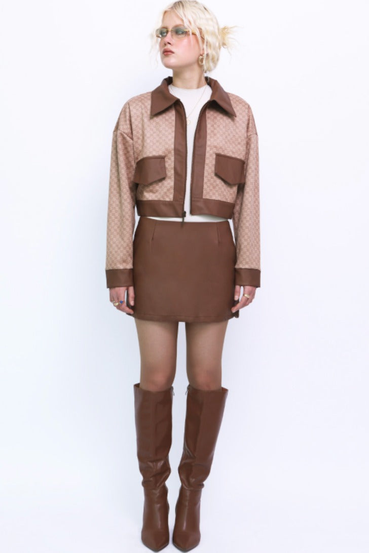Mini Skirt in Brown Leather