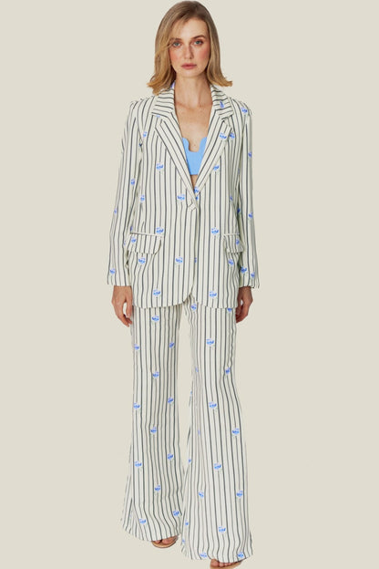 Ivory and Blue Striped Bloom Pants