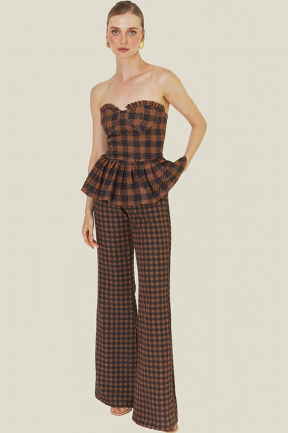 Strapless Brownstone Check Top