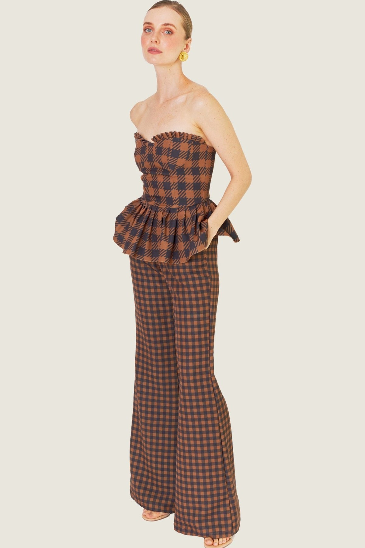 Strapless Brownstone Check Top