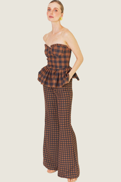 Strapless Brownstone Check Top