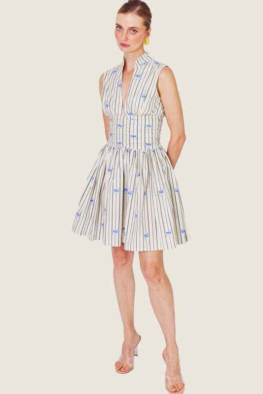 Ivory & Blue Striped Bloom Dress