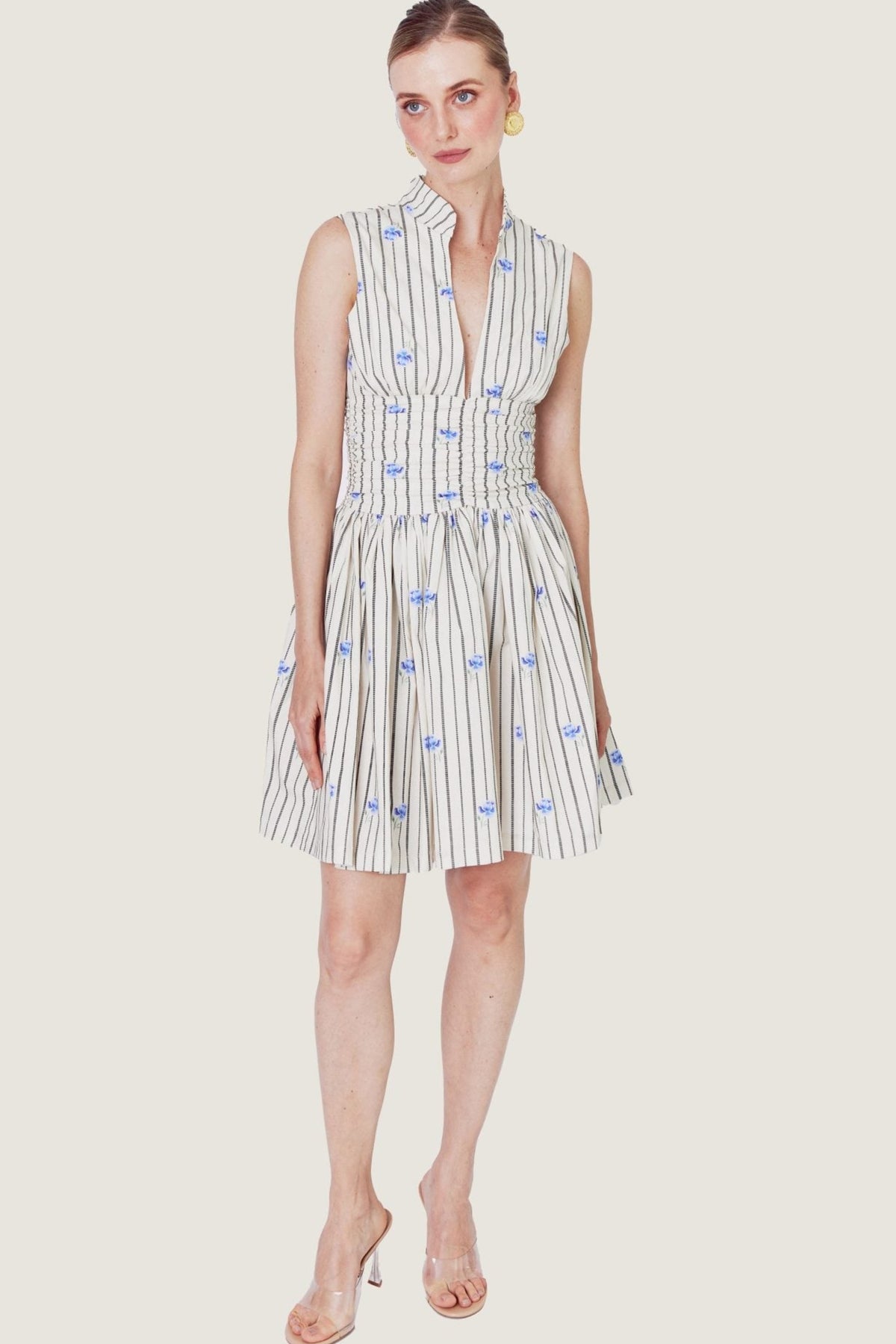 Ivory & Blue Striped Bloom Dress