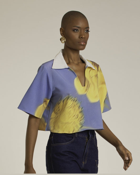 Yellow Flowers V Neck Shirt
