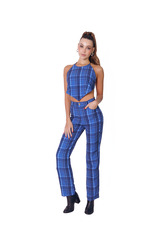 Howdy Top In Blue Tartan
