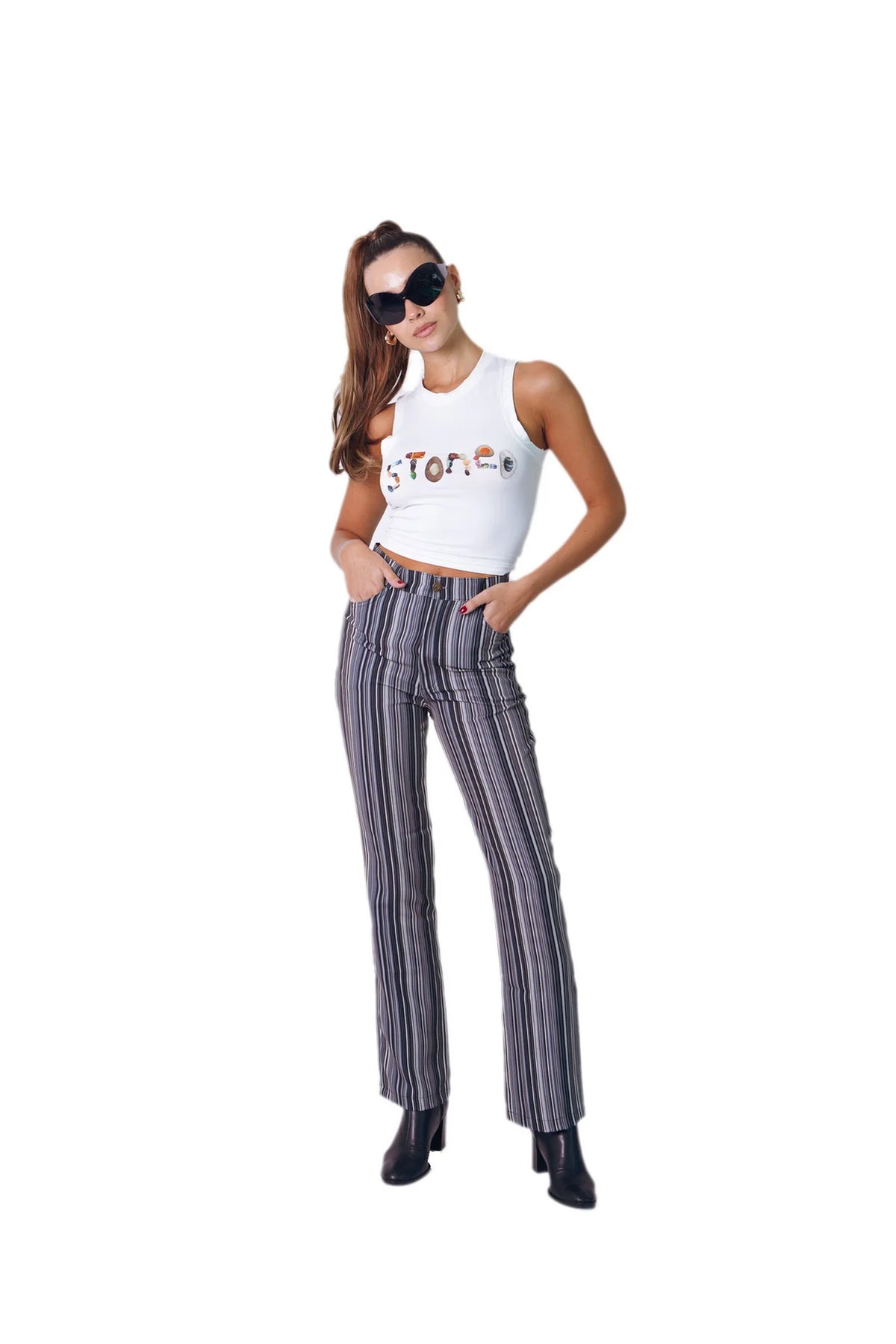 Howdy pants in Black and White Pinstripe
