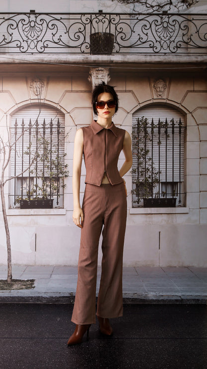 Zip Top in Brown Pinstripe