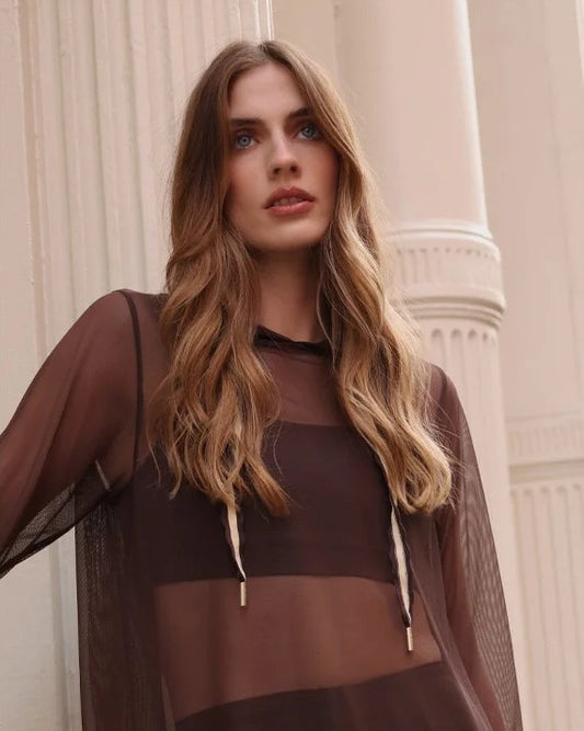Espresso Veil Mesh Hoodie