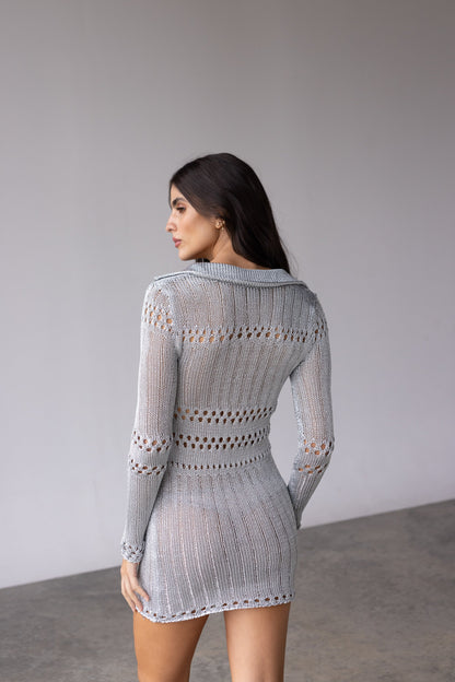 Silver Knit Mini Dress