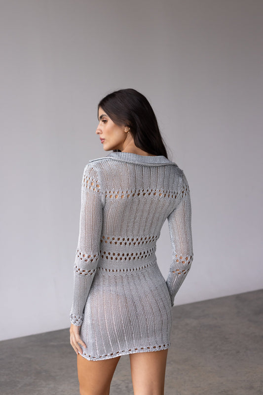Silver Knit Mini Dress
