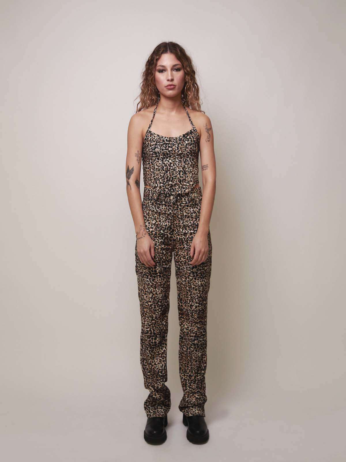 No Feeling Corset Top in Dusty Leopard