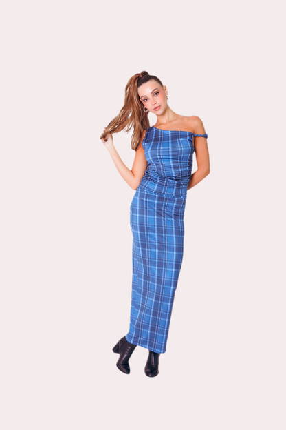 Assymetric Top in Blue Tartan