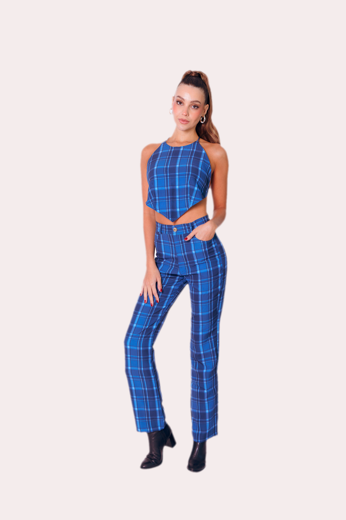 Howdy Pants in Blue Tartan